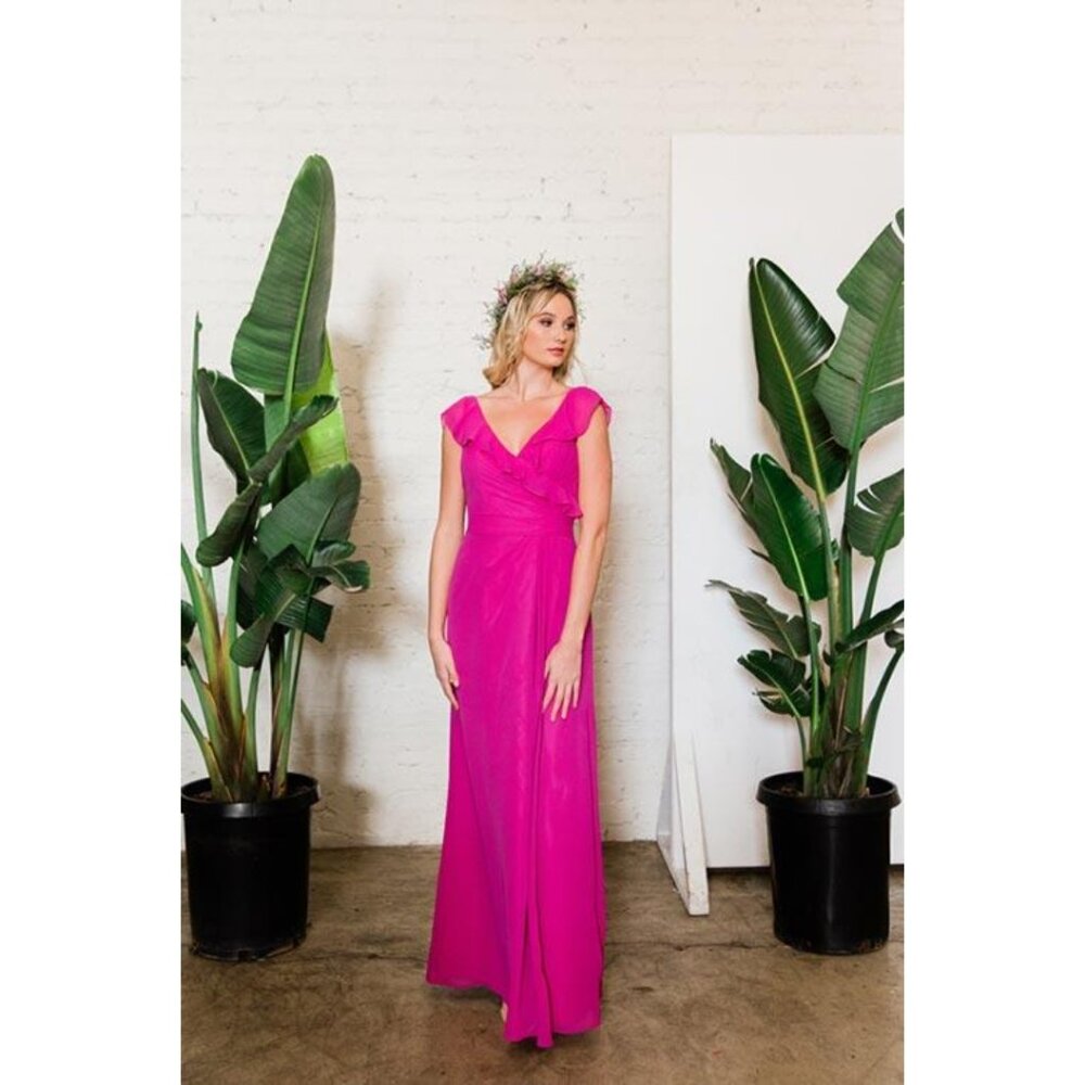 Long Yellow Chiffon Bridesmaid Dress with Ruffles and low back Size 16 - Picture 9 of 9